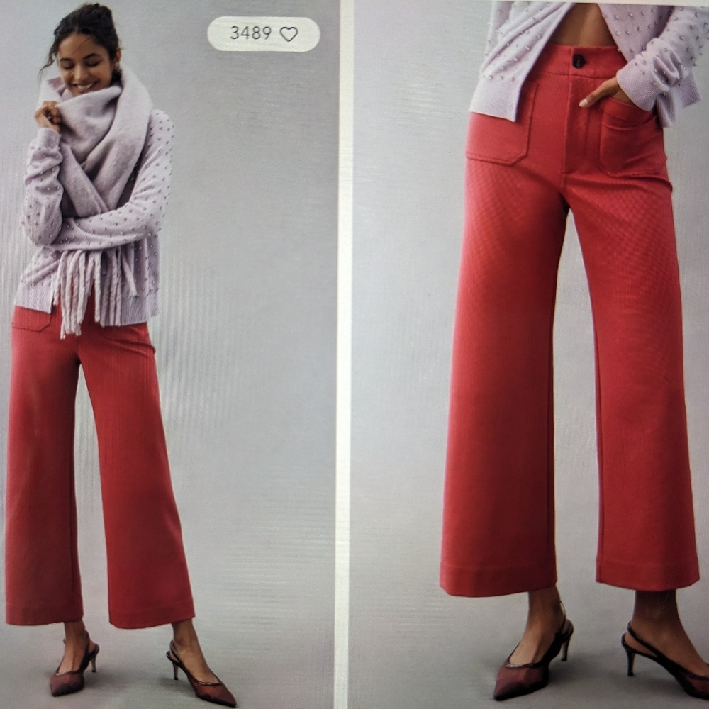 MAEVE Colette Wide-Leg Linen Pants in Coral Red